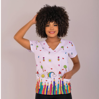 Blusa Bata Scrubs Feminina - Educação branca