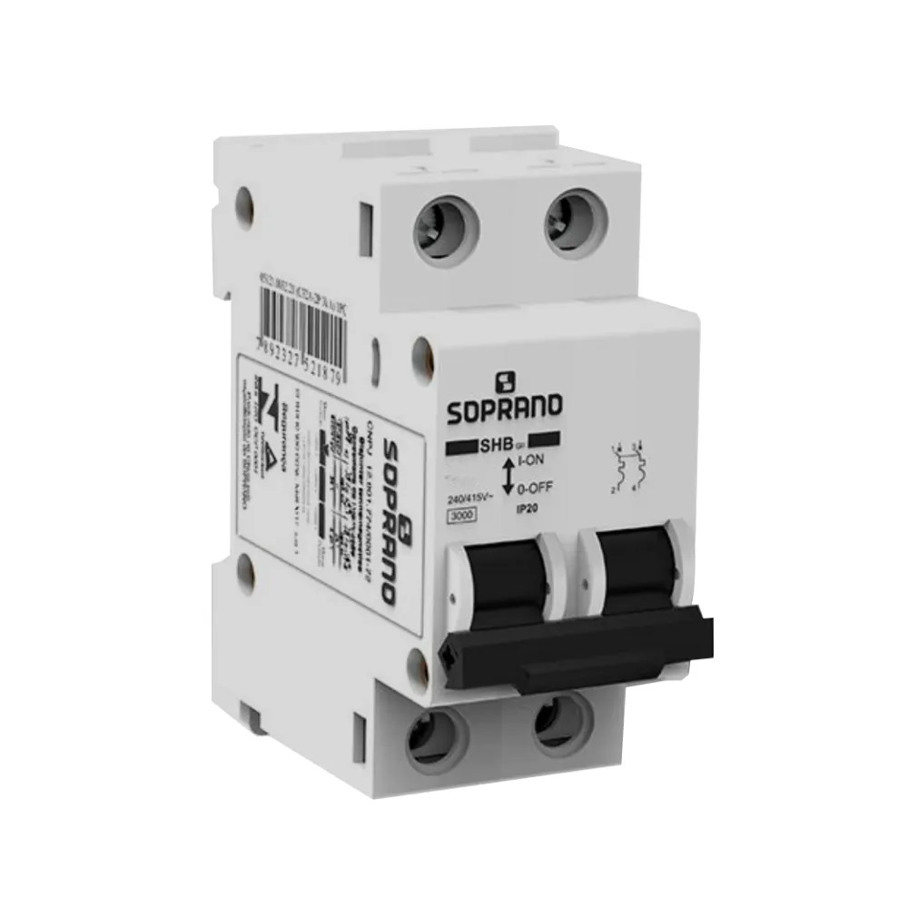 DISJUNTOR BIFASICO 2 POLOS DIN SOPRANO SHB-GII - CURVA C 3kA