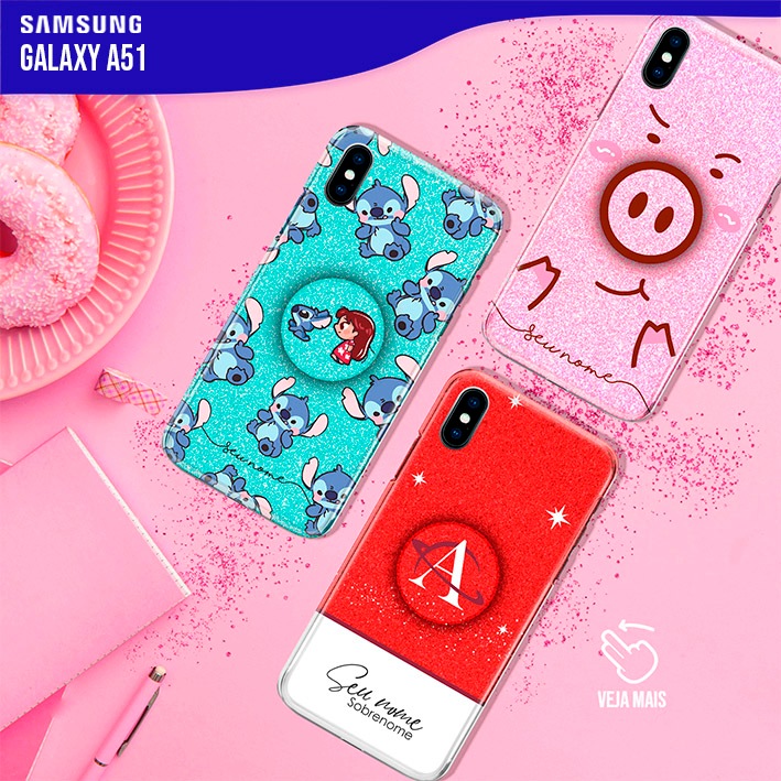 Capa Capinha Com Glitter e Popsocket - Samsung Galaxy A51