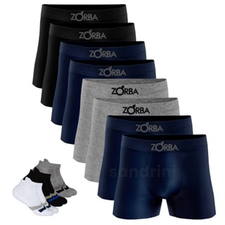 Promoção Kit 8 Cuecas Boxer Zorba Adulto Masculina Algodão + 6 Meias