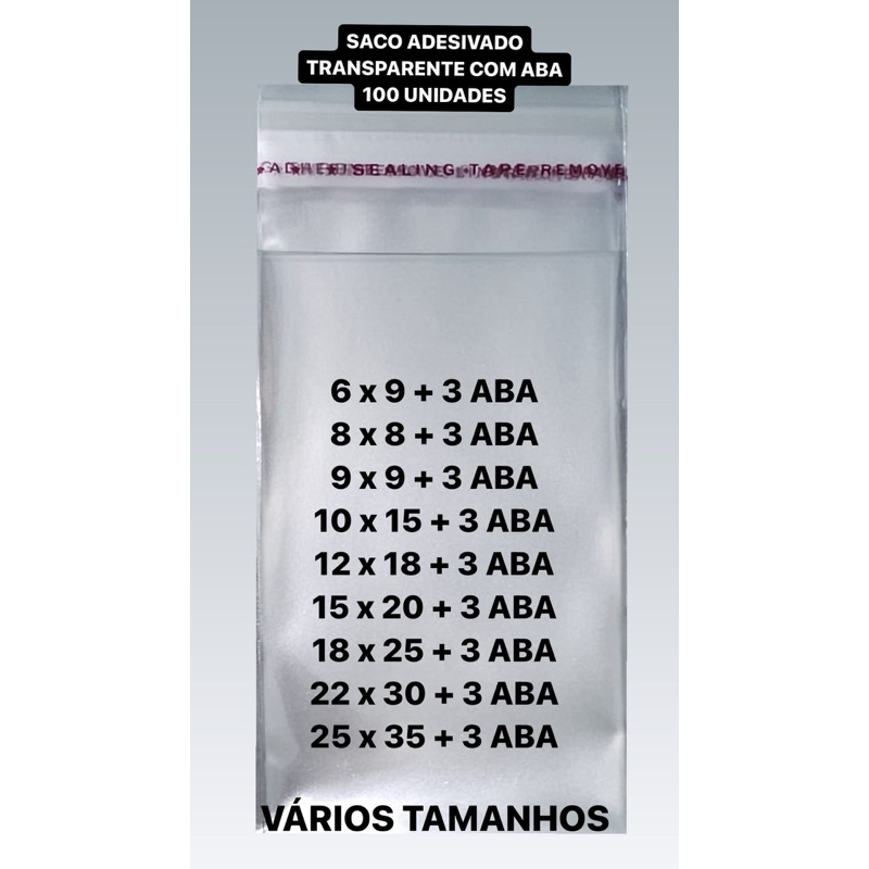 Saco Adesivado Transparente com Aba - Vários Tamanhos - Pacote com 100 Unidades em Oferta na Shopee