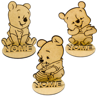 kit de 10 Centro De Mesa Ursinho Pooh Baby Nome Personalizados Alt. 15cm, Mdf
