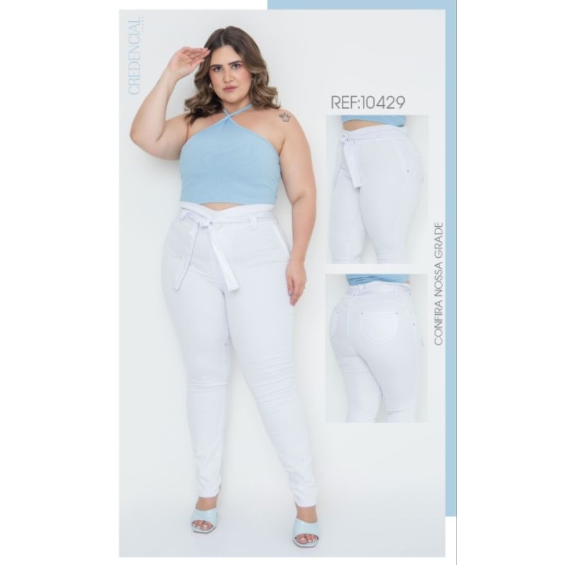 Calça Branca Plus Size Feminina Skinny Com Lycra (Elastano) Cintura Alta Tamanho Grande Empina Bumbum Moda Premium Alta Qualidade