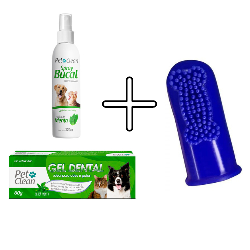 Proporcione Saúde Bucal aos seus Pets com o Kit Pet Clean: Spray Buca, Gel Dental e Dedeira - Fórmula Avançada para Cães e Gatos, Garantindo Higiene Profunda e Frescor Duradouro