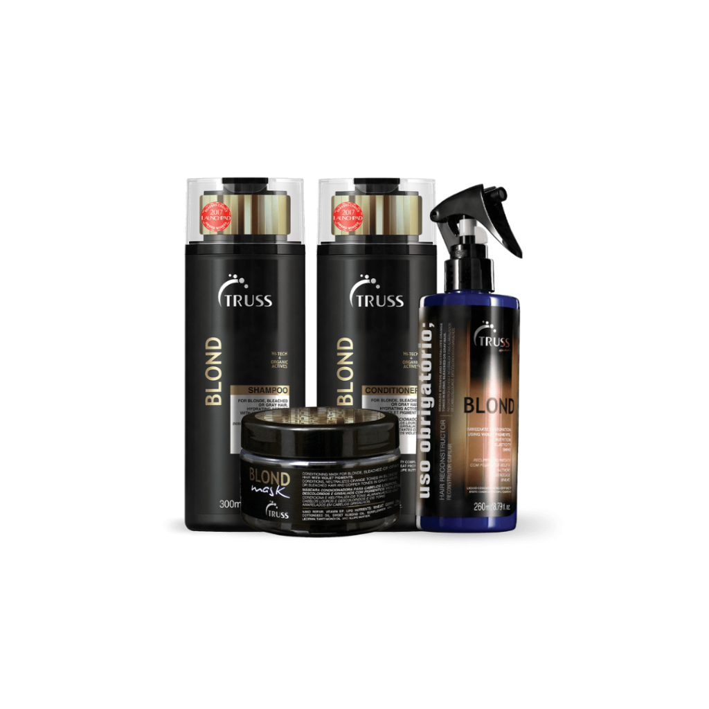 Kit TRUSS Blond - 1 SHAMPOO BLOND 300ML, 1 CONDICIONADOR BLOND 300ML, 1 BLOND MASK 180G e 1 USO OBRIGATÓRIO BLOND 260ML
