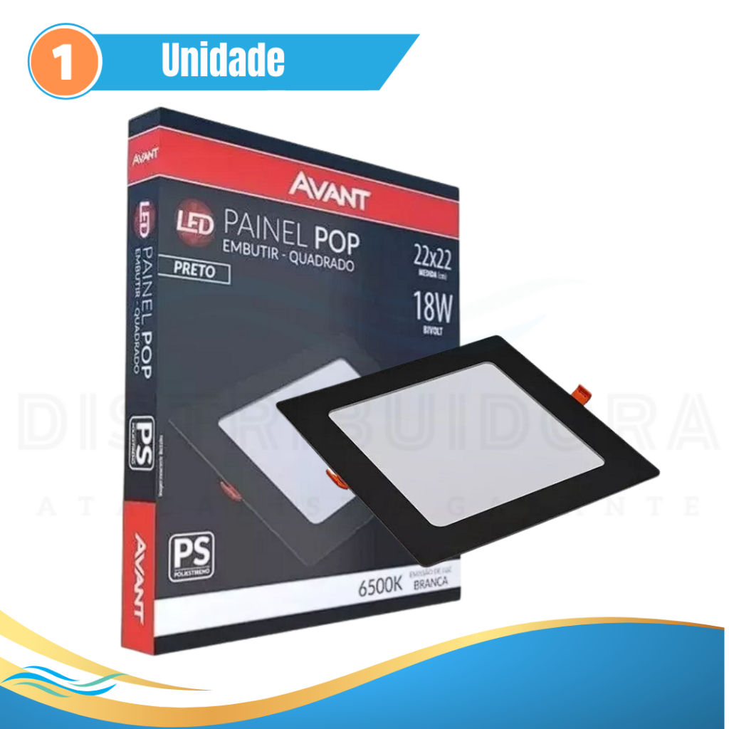 Painel Pop Plafon Led Embutir Quadrado 18 e 24w Preto Luz 6500k Branco Frio Avant Distribuidora Galante — imagem 2 de 2
