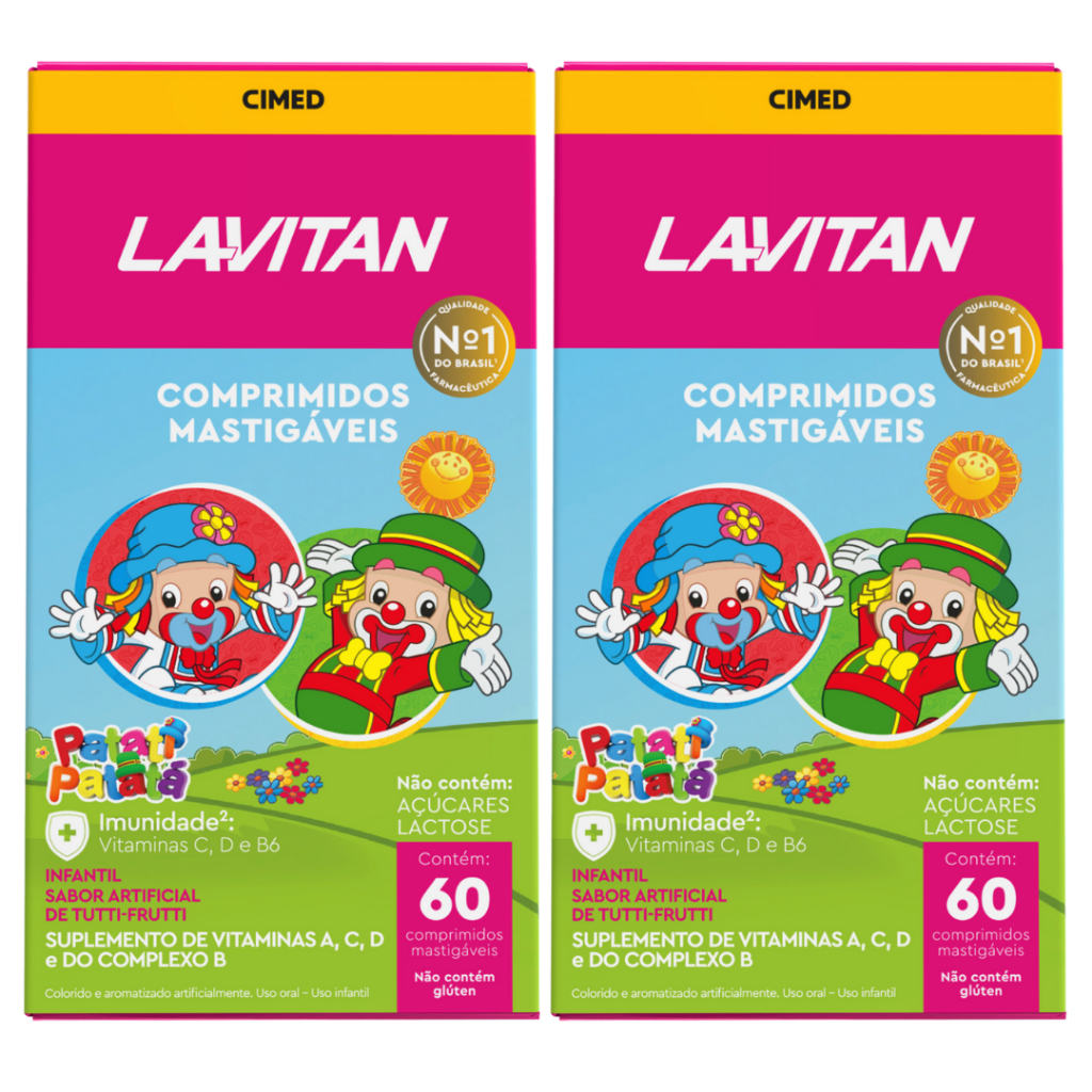 Kit com 2 Lavitan Patati Patata Vitamina Infantil  Sabor Tutti Frutti Cimed c/60 Comprimidos