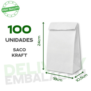 Saco Branco Liso 100un Para Delivery Embalagens Para Entregas 18x10,5x24 Liso em Oferta na Shopee