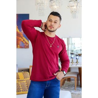 Camisa Camiseta Masculina Gola O manga Longa Plus Size Do P ao G4