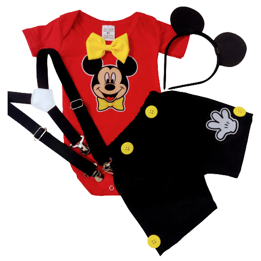 CONJUNTO FANTASIA MICKEY ROSTINHO MESVERSÁRIO FESTA DE ANIVERSÁRIO ORELHINHA DO MICKEY em Oferta na Shopee