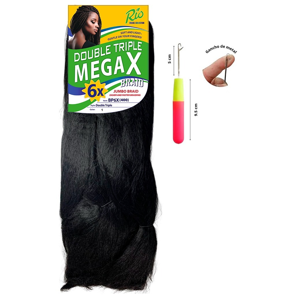 Kanekalon Jumbo Para Tranças Box Braid MEGAX 400g Fibra Especial + Agulha Para Crochet Braid