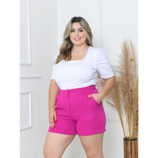 short plu size feminino de Botão Moda Verão