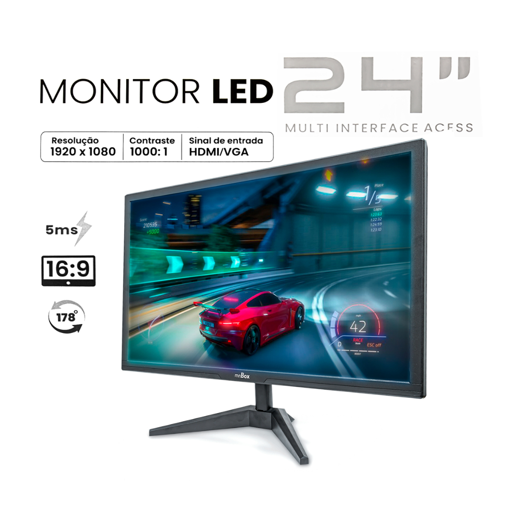 Monitor LED 24 Polegadas HD 1920x1080 Contraste 1000:1 Proporção da Tela 16:9