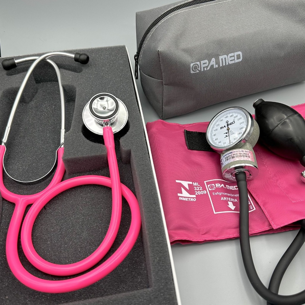 Kit Enfermagem Acadêmico Rosa Esteto Duosson Esfigmo Com Bolsa P.A Med