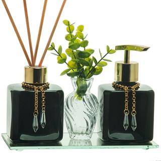 Kit Difusor Preto e Dourado 250ml Decoração Lavabo Banheiro Casa Presente