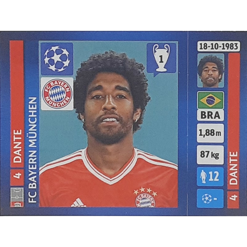 FIGURINHA ORIGINAL NUNCA COLADA DANTE FC BAYERN MUNCHEN CHAMPIONS 2013-14 Nr 228 PANINI BRASIL