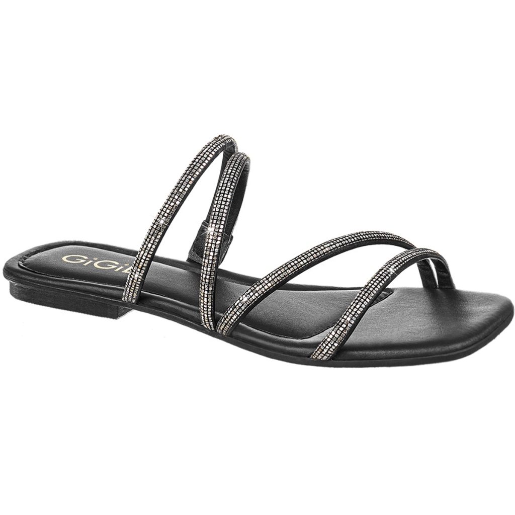 Sandália Feminina Rasteirinha Flat Strass Brilho Calce Fácil Promoção Original Gigil Confortável - Women Shoes