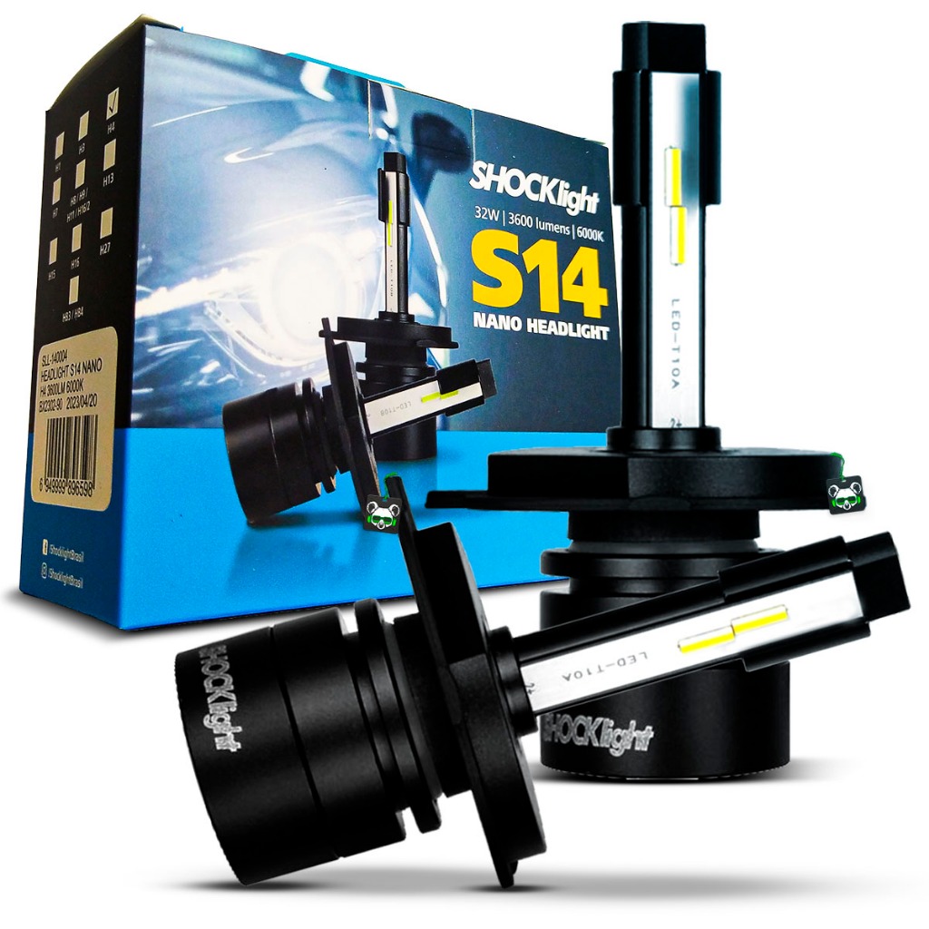 Lâmpada Shocklight Led Automotivo S14 Nano Headlight 3600 Lumens 6000k 32W Encaixe Modelo H4 - Spare Parts and Accessories for Vehicles