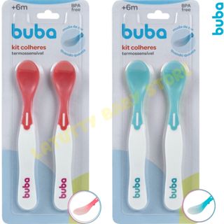 Kit com 2 Colher Termossensível Para Bebe Térmica Infantil Rosa e Azul Menino e Menina Buba Original