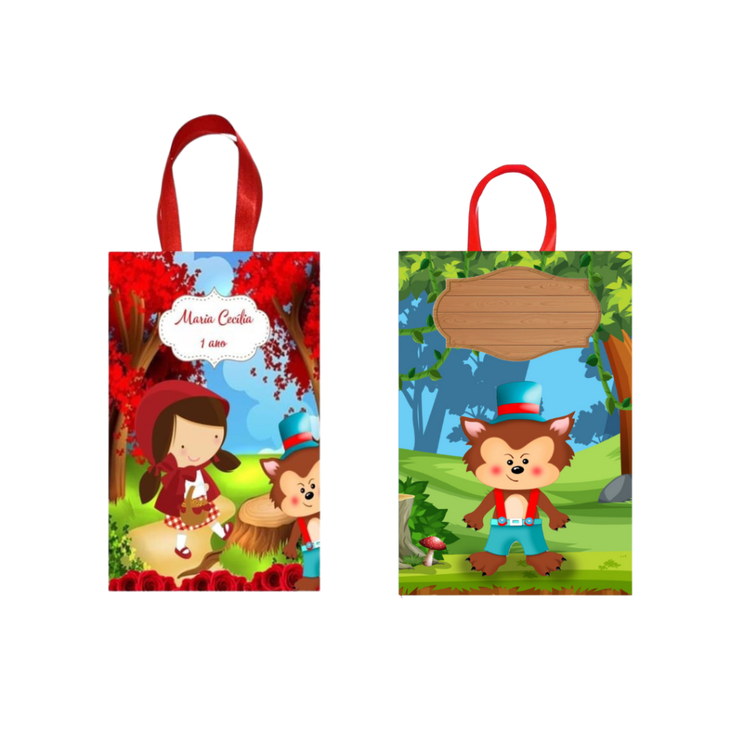 15 Sacolas Personalizadas no tema chapeuzinho vermelho no tamanho pequeno 16x10x4cm