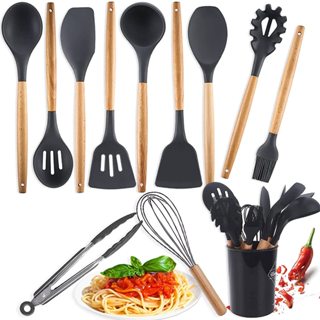 Kit Utensílios De Cozinha 12 Peças Madeira E Silicone