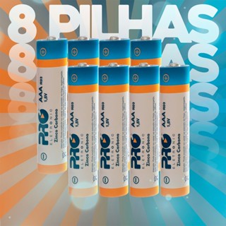 08 Pilhas Palito AAA Zinco Longa Duração 1.5v LR03 Novas Pacote com 8
