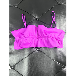 top cropped feminino de alfaiataria com babado grande no meio