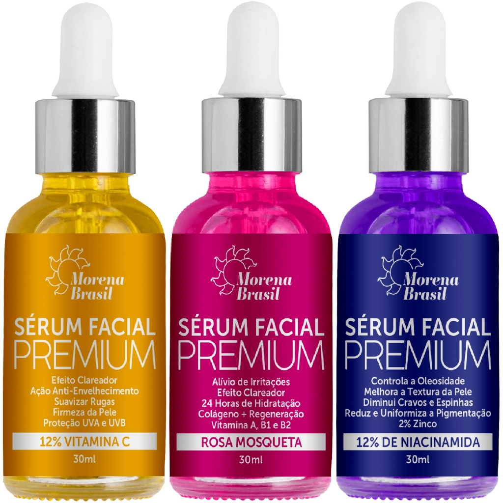 💛 KIT 3X SÉRUM PREMIUM | 🌹 ROSA MOSQUETA + VITAMINA C-10  NIACINAMIDA 💜