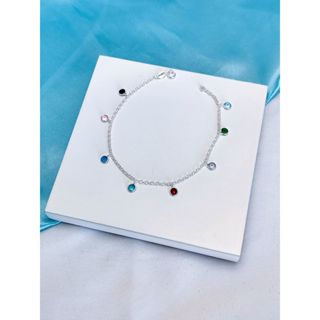 Pulseira Prata 925 com Zircônias Redondas Penduradas