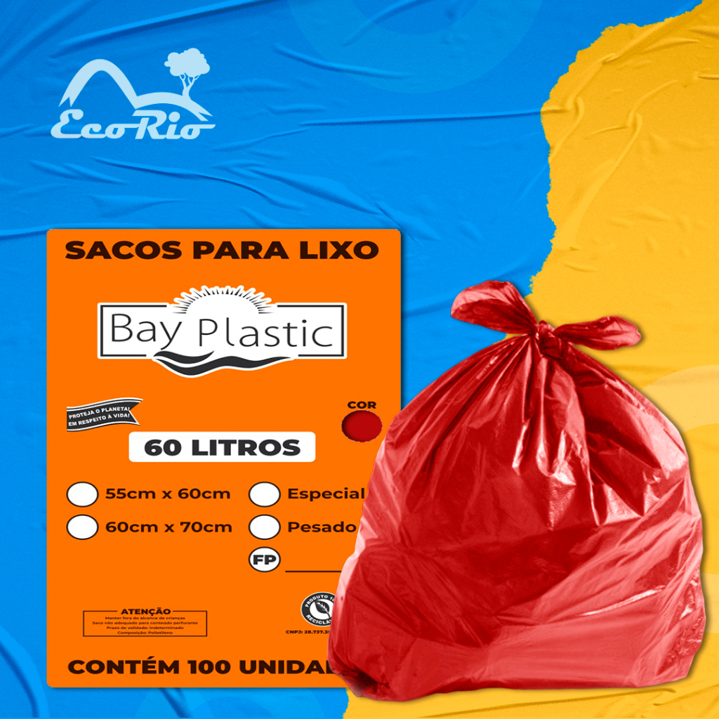 Saco de Lixo Vermelho 60Litros 100 Unidades BayPlastic em Oferta na Shopee