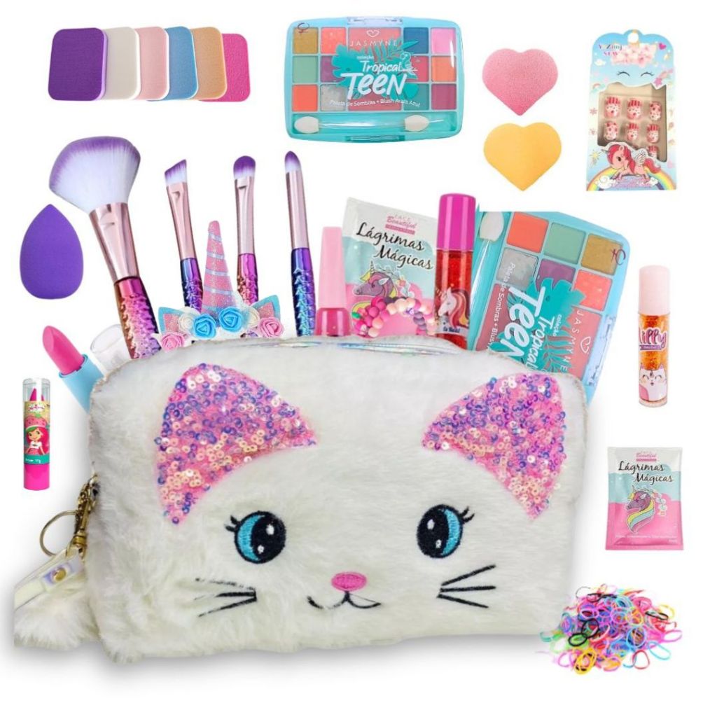 Kit Estojo de maquiagem infantil 11 itens + Necessaire linda