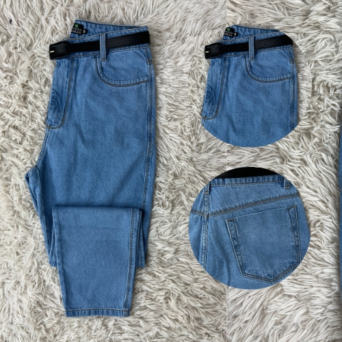 Calça MOM Jeans Cintura Alta Com Cinto 100% Algodão Premium