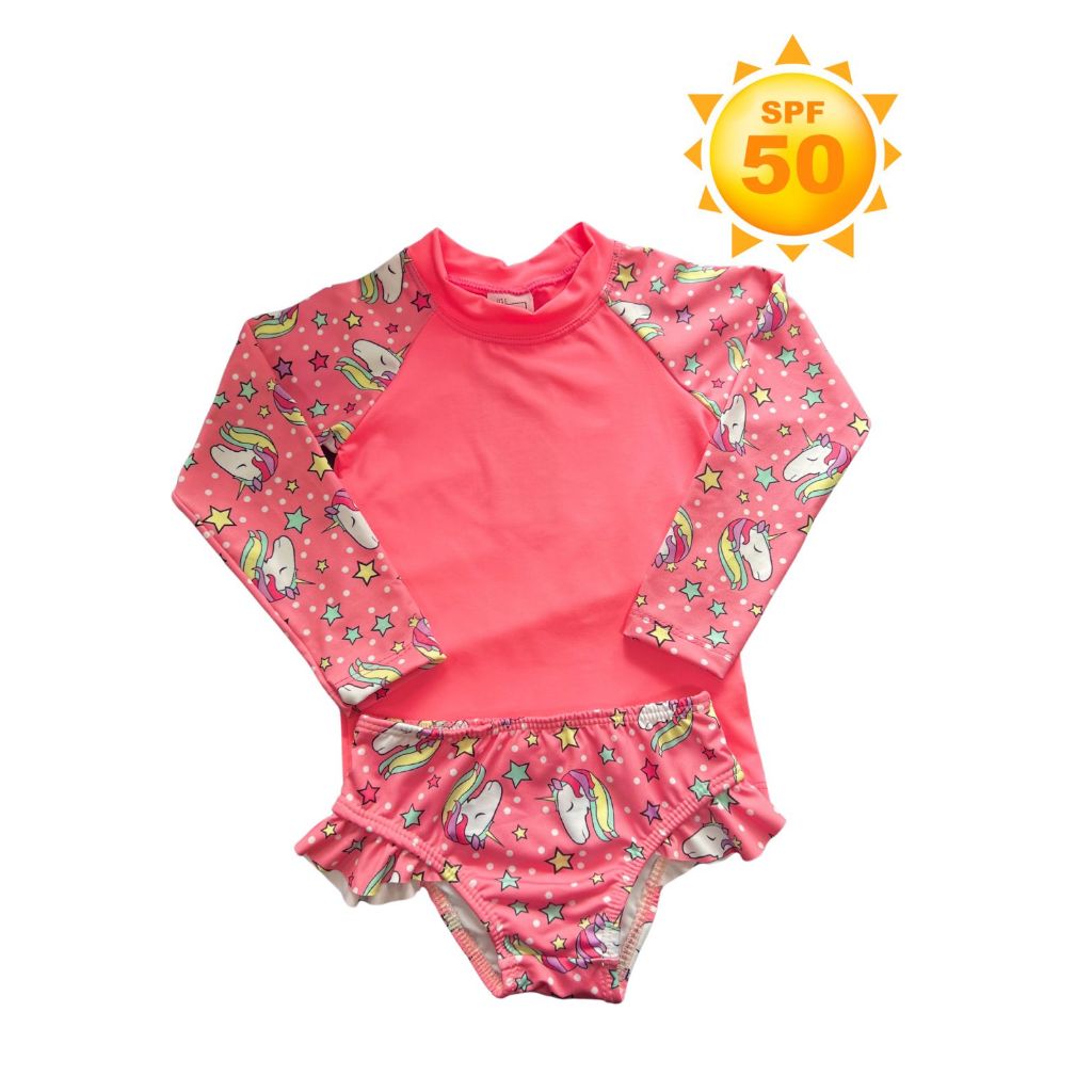 Roupa de Praia uv Feminina Infantil Conjunto Blusa e Calcinha Menina com Proteção Solar