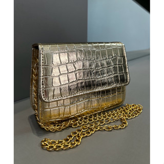 Bolsa Metalizada Dourada Festa Mini Croco