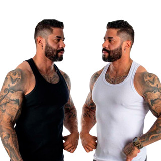 Kit 2 Regatas Masculinas Modelo Americana Academia Básica Ribana Canelada Slim