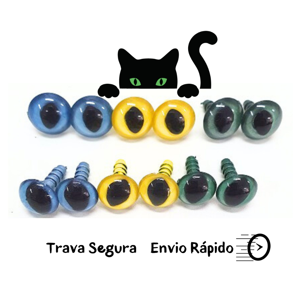 Olho de gato para amigurumi - 50 olhos com travas