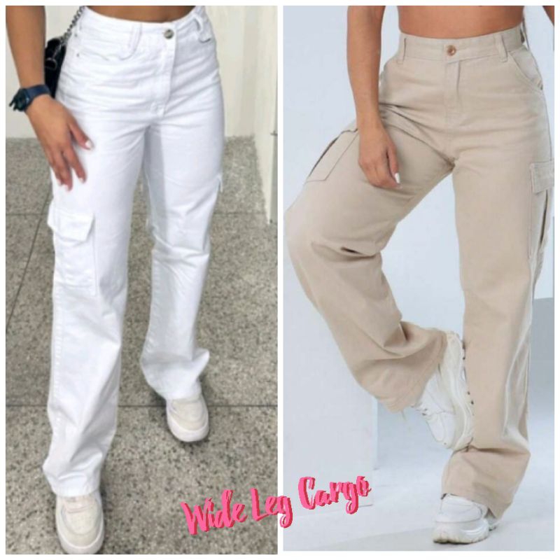Wide Leg Cargo Colors Jeans em Oferta na Shopee