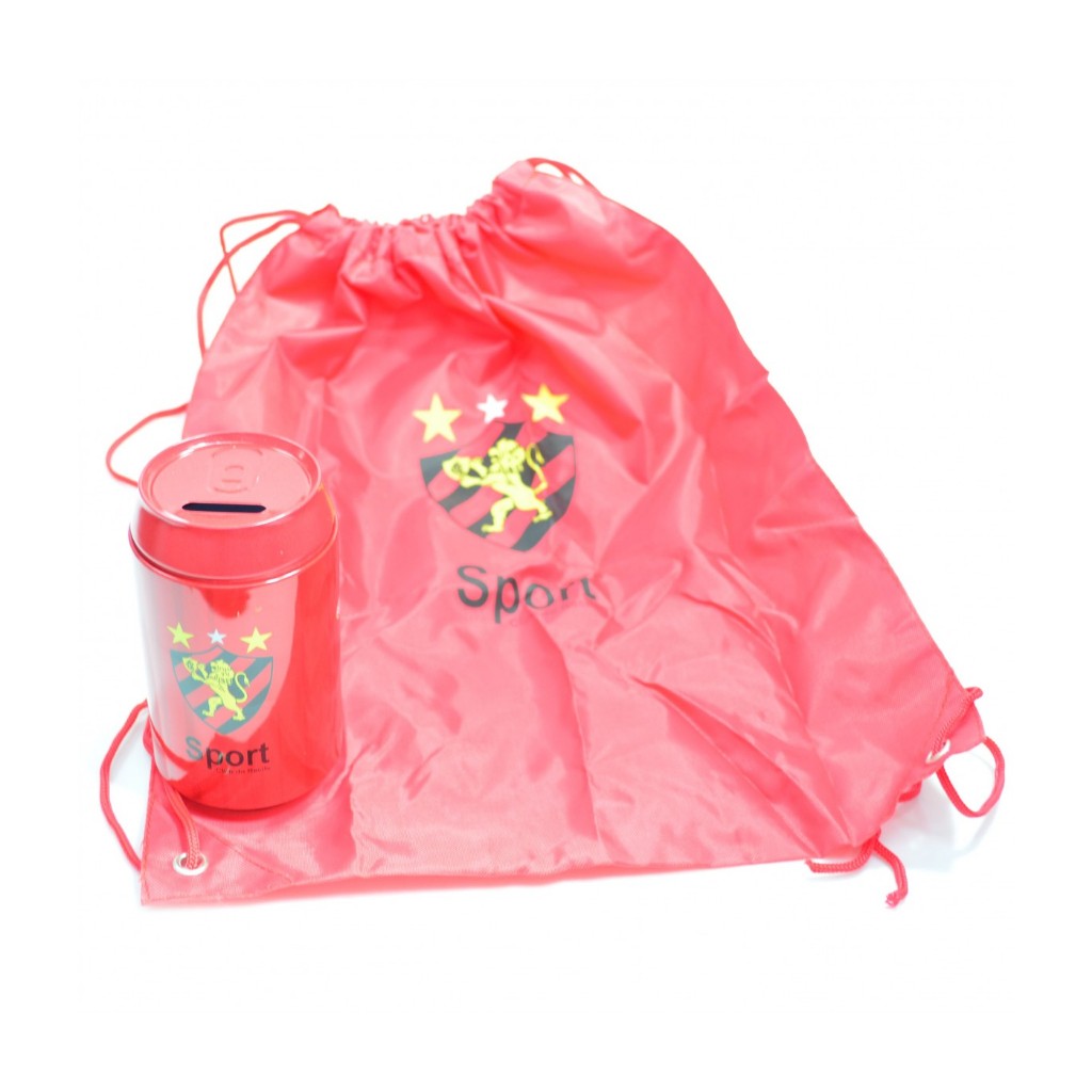 Cofre Cofrinho Porta Moeda Lata + Mochila Porta Chuteira Sport