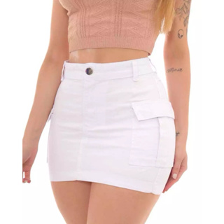 Saia Cargo Branca Curta Levanta Bumbum Com Elastano Moda Verão Blogueira Tendência em Oferta na Shopee