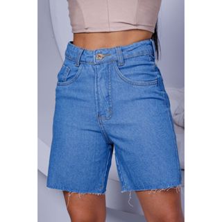Bermuda Jorts Jeans Feminina Lisa Short Longo Cintura Alta Mom Jeans