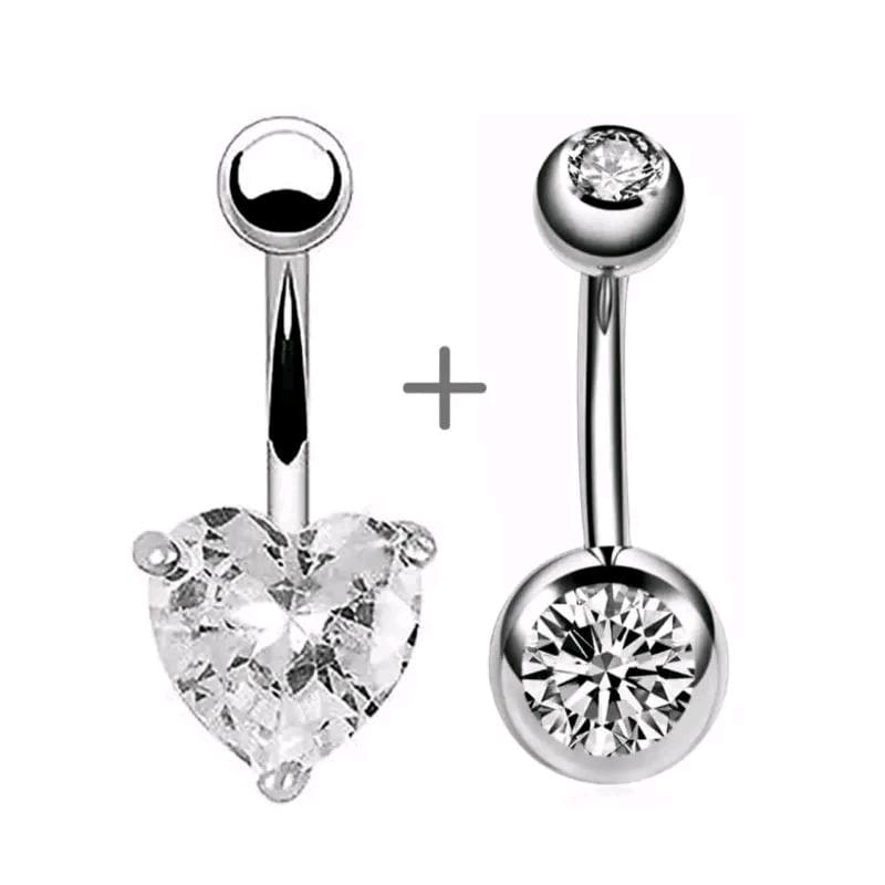 Kit 2 piercing de umbigo com strass pedra zircônia coração aço inoxidável 2 Unidades em Oferta na Shopee