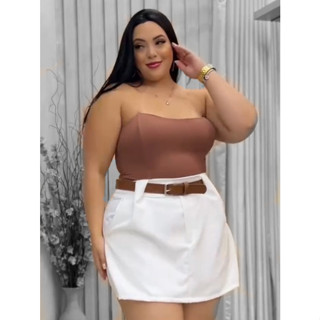 Short Saia Social Alfaiataria Com Cinto Plus Size Tamanho 44 Ao 52