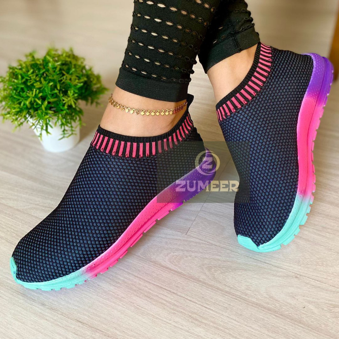 Tenis feminino slip on casual elástico atividades físicas academia e respirável