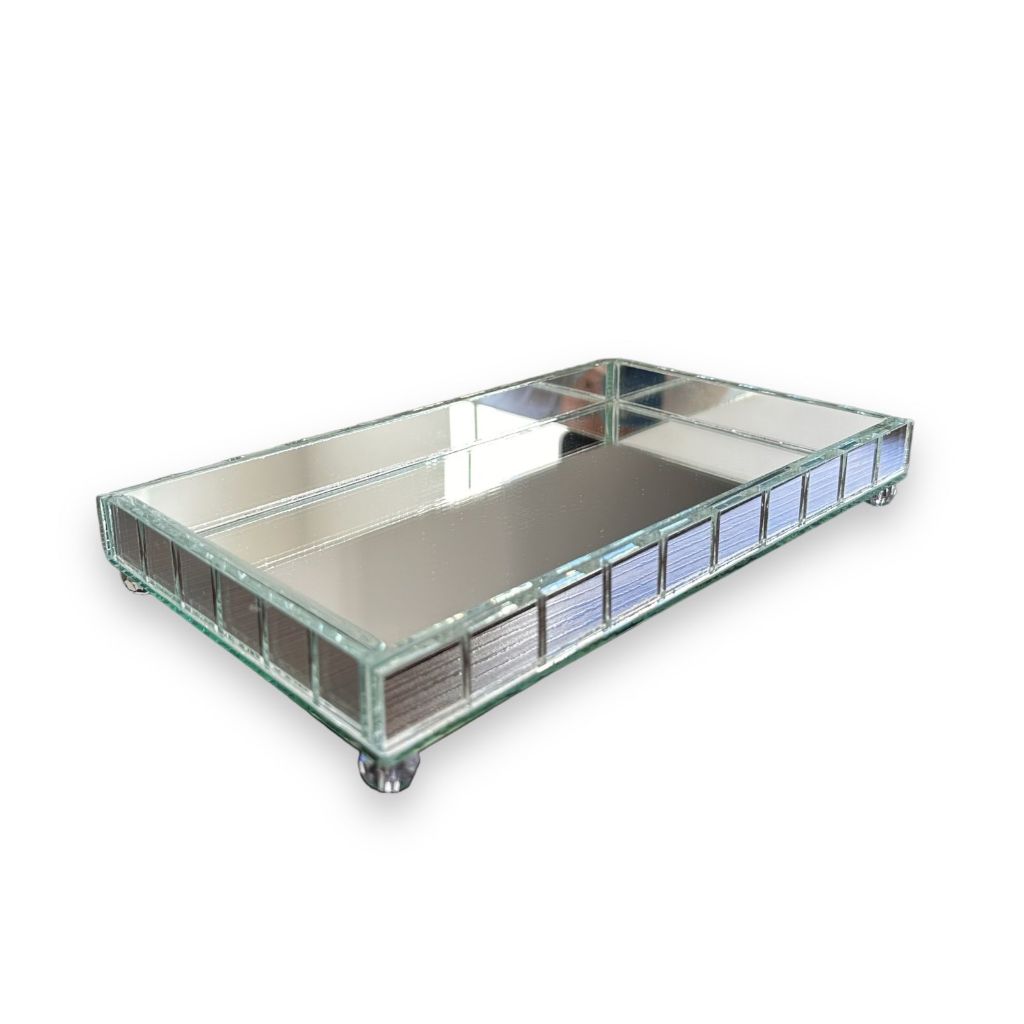 Bandeja Espelhada Dourada Ambar Prata Bronze Espelho Lavabo Banheiro Sala 15x25cm