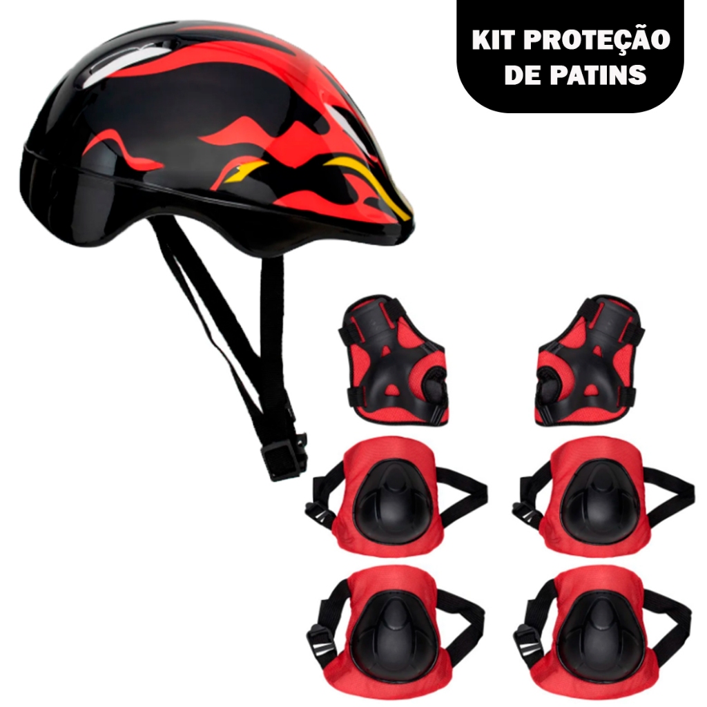 Capacete Patins Com Kit Proteção Infantil Para Todos os Tipos de Esportes Conjunto Acompanha Par de Joelheiras, Cotoveleiras e Protetores de Pulso