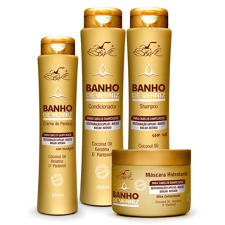 Kit c/ 4 itens Hidratação Banho de Verniz Belkit - (Shampoo, Condicionador, Máscara e Creme de pentear)