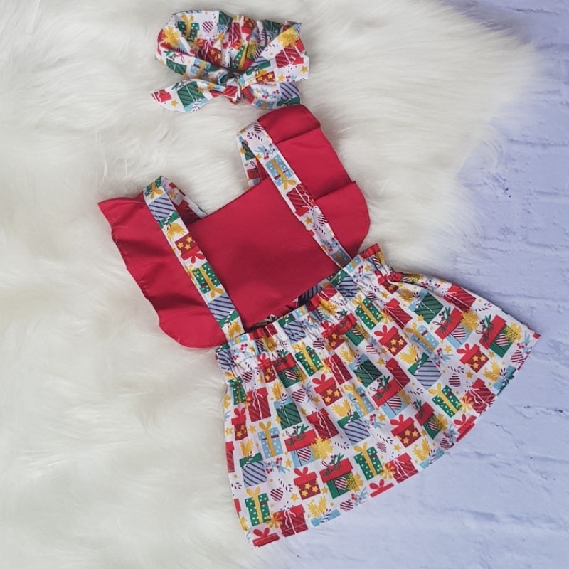 Vestido Infantil Natal Roupa de Bebê Romper Mamãe Noel Presente