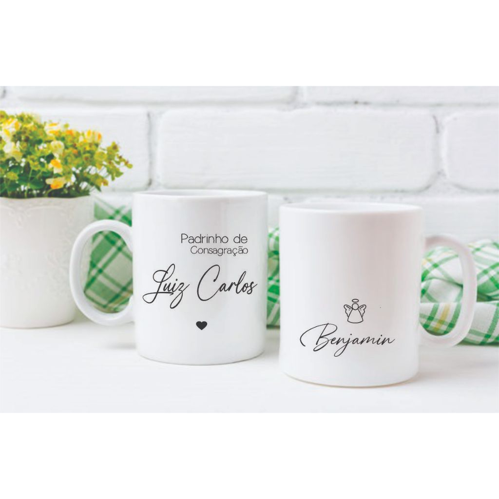 Caneca Lembrancinha de Batizado Madrinha e Padrinho Personalizada - Porcelana 325 ML