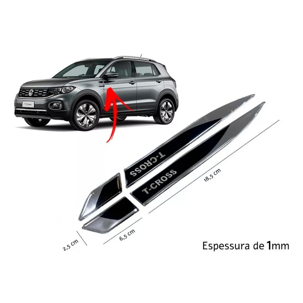 Adesivo Emblema Protetor Coluna Porta Para Volkswagen Tcross - Resinado
