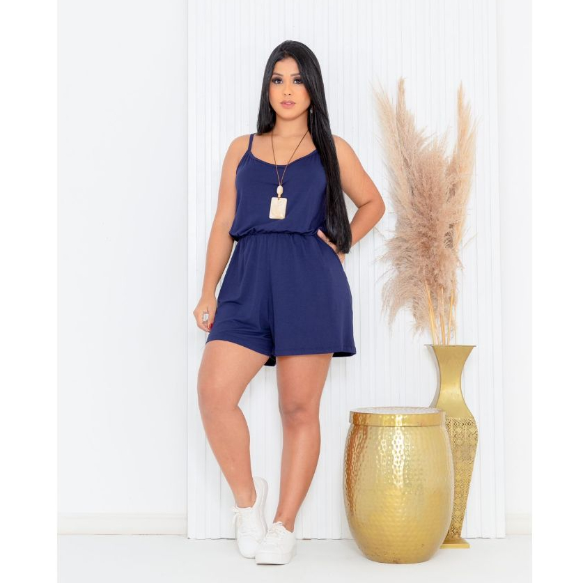 Macaquinho Regata e Shorts Soltinho Saruel Alcinha Conforto Feminino Viscolycra